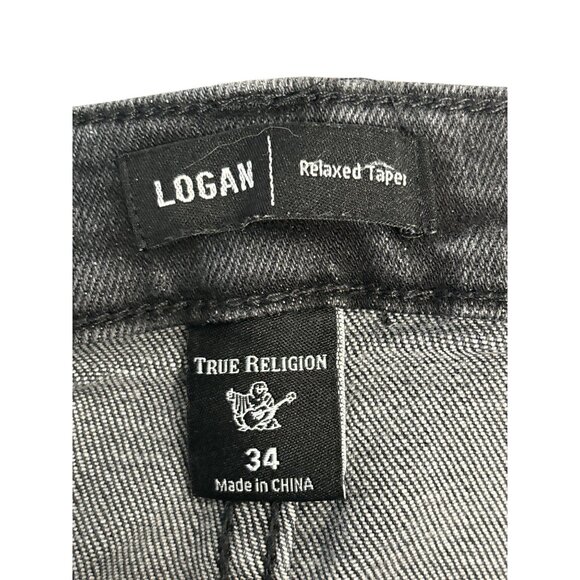 True Religion Mens Logan Relaxed Taper Distressed Jeans Size 34 Gray Denim - Picture 3 of 10